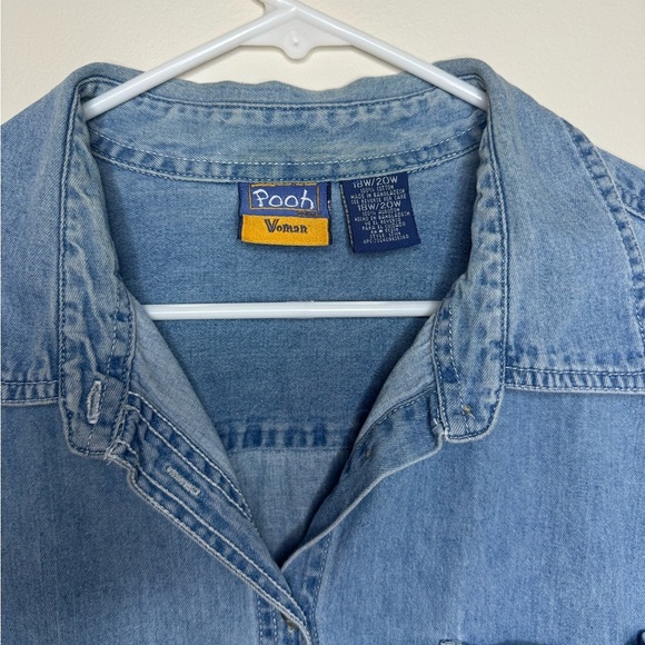 Vintage Pooh Women’s Denim Button Up Shirt 18W/20W Embroidered Eeyore Disney - Picture 4 of 4